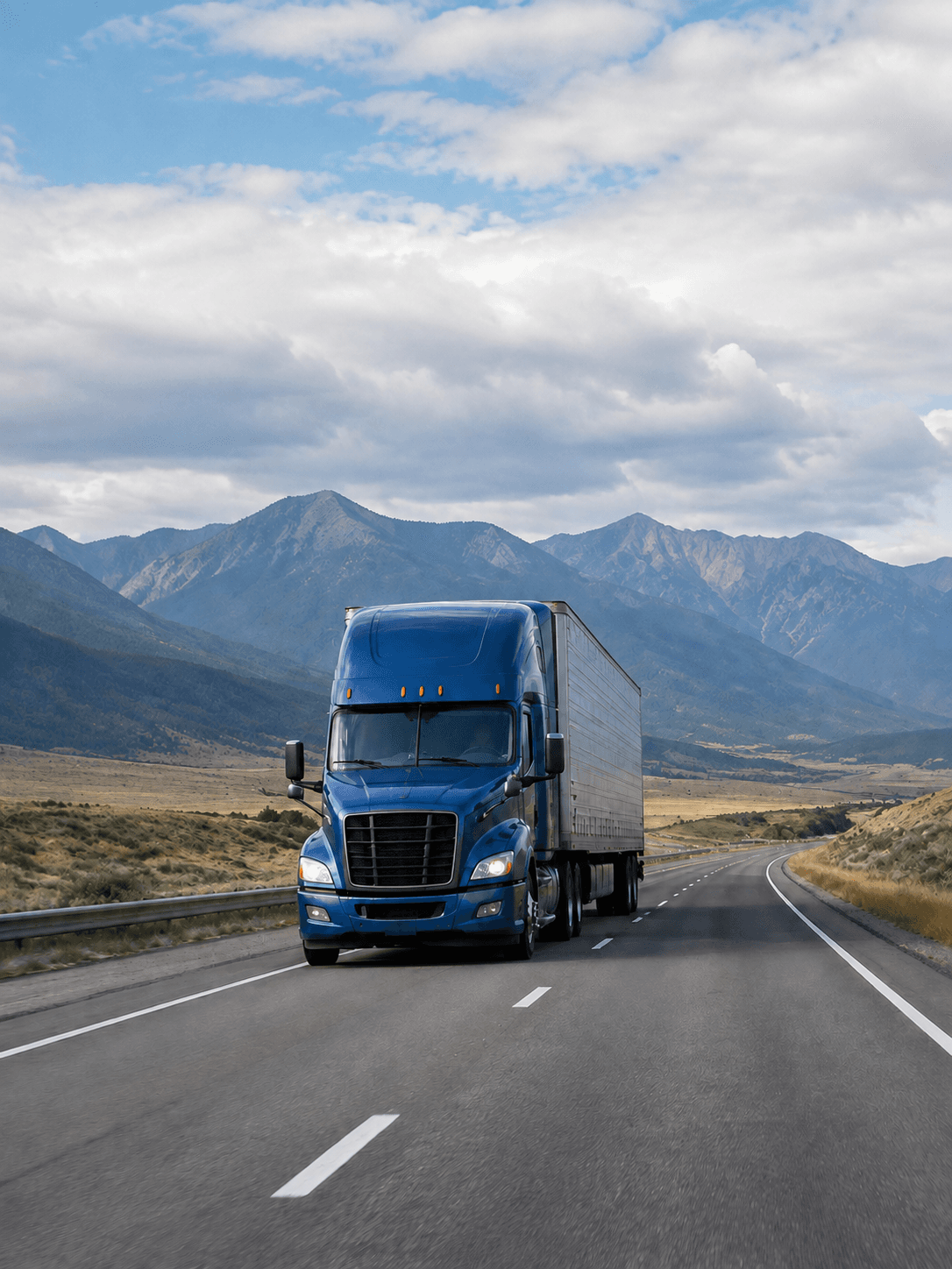 A semi truck traveling on an open highway